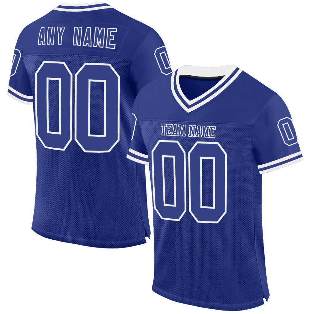 Custom Royal White Mesh Authentic Throwback Football Jersey - Main View