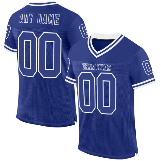 Custom Royal White Mesh Authentic Throwback Football Jersey - Main View