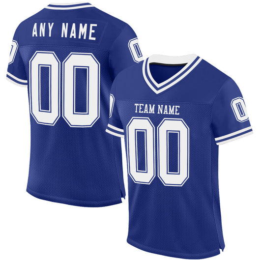 Custom Royal White Mesh Authentic Throwback Football Jersey - Main View