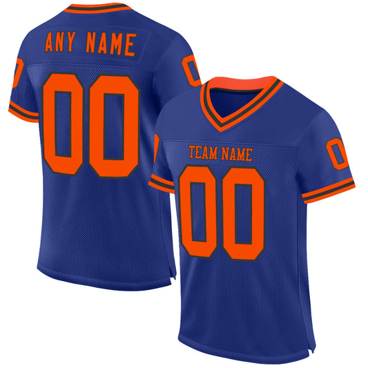 Custom Royal Orange-Black Mesh Authentic Throwback Football Jersey - Main View