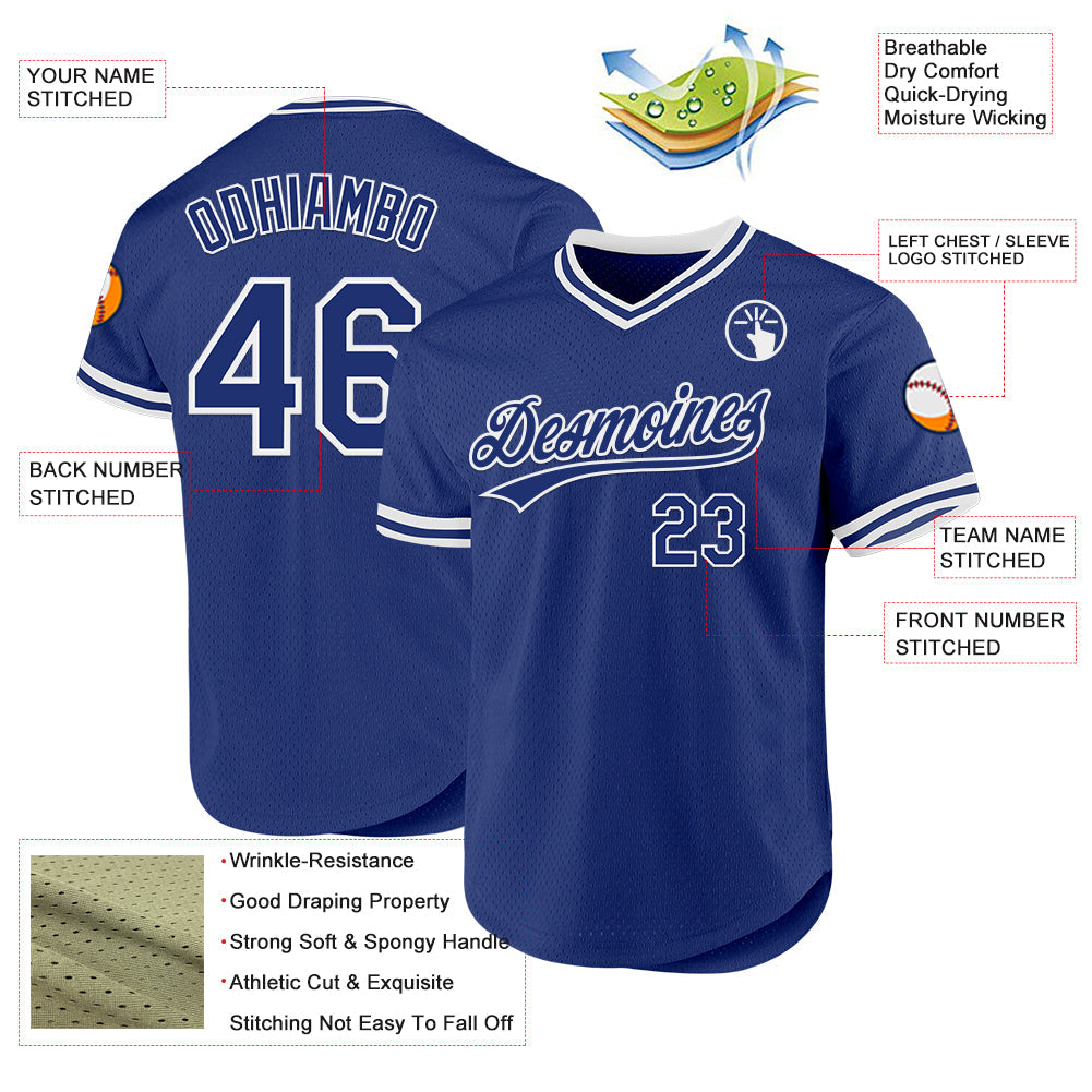 Custom Royal White Authentic Throwback Baseball Jersey view 3
