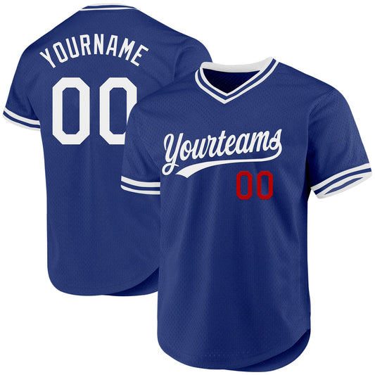 Custom Royal White-Red Authentic Throwback Baseball Jersey - Main View