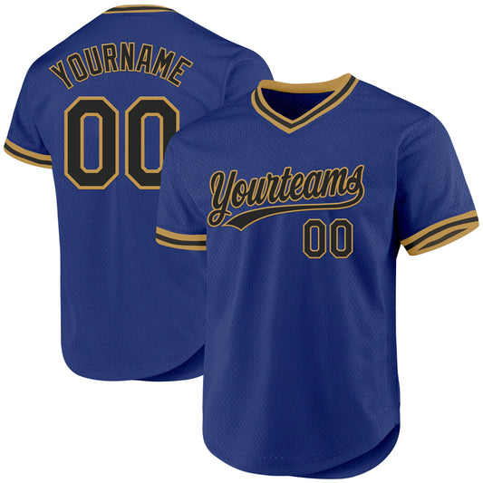 Custom Royal Black-Old Gold Authentic Throwback Baseball Jersey - Main View