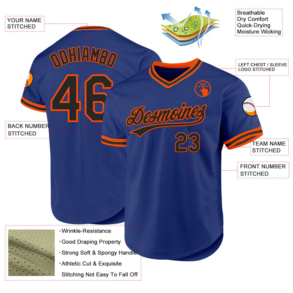 Custom Royal Black-Orange Authentic Throwback Baseball Jersey view 3