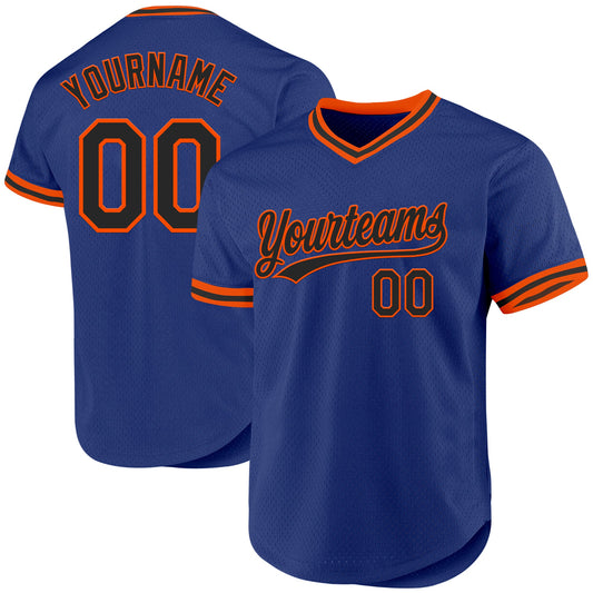 Custom Royal Black-Orange Authentic Throwback Baseball Jersey - Main View