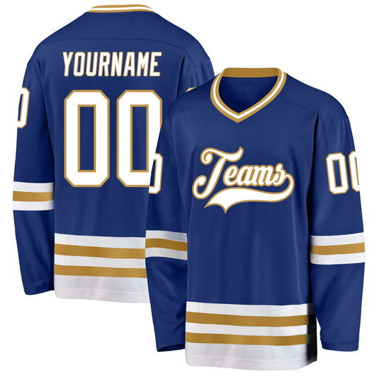Custom Royal White-Old Gold Hockey Jersey - Main View