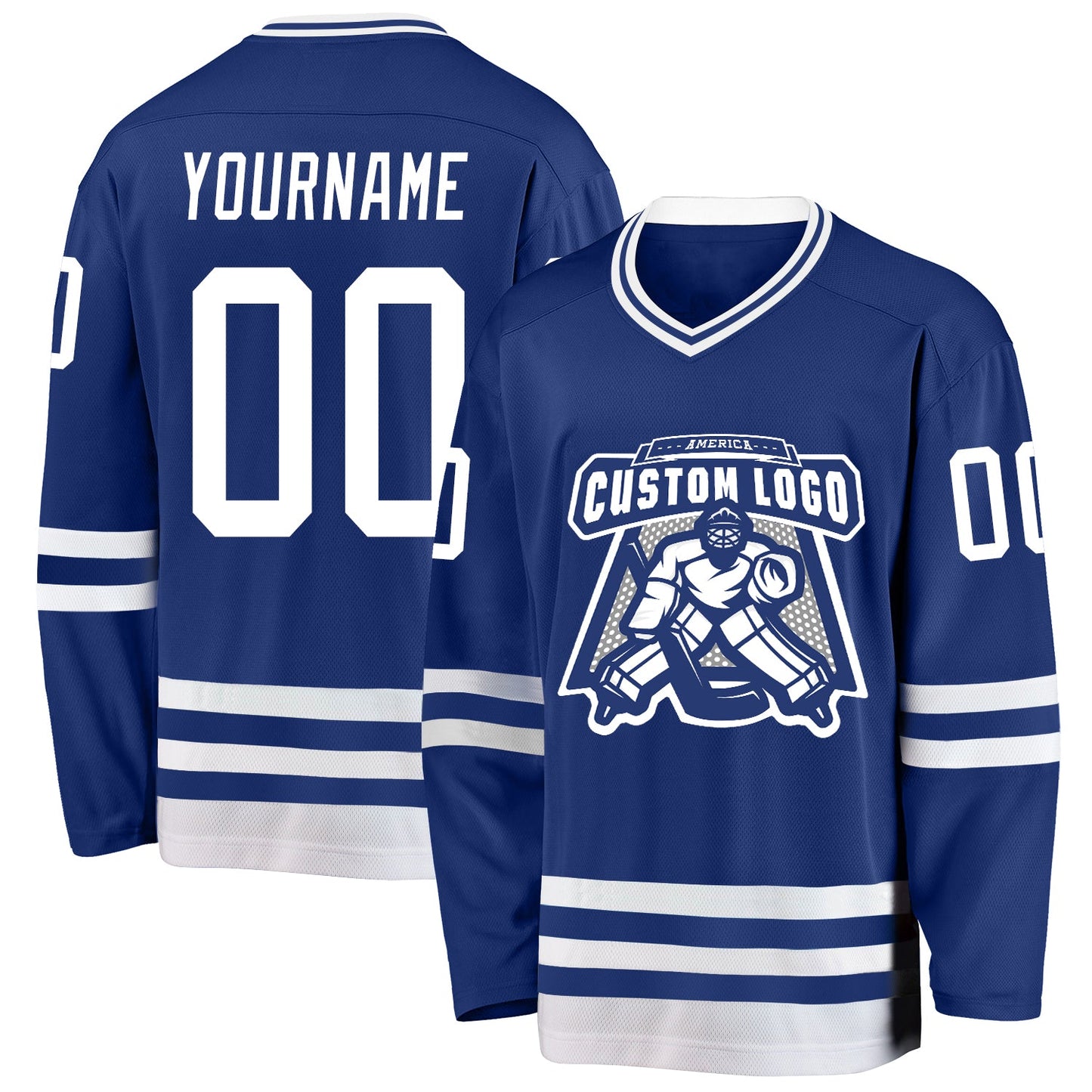 Custom Royal White Hockey Jersey view 2
