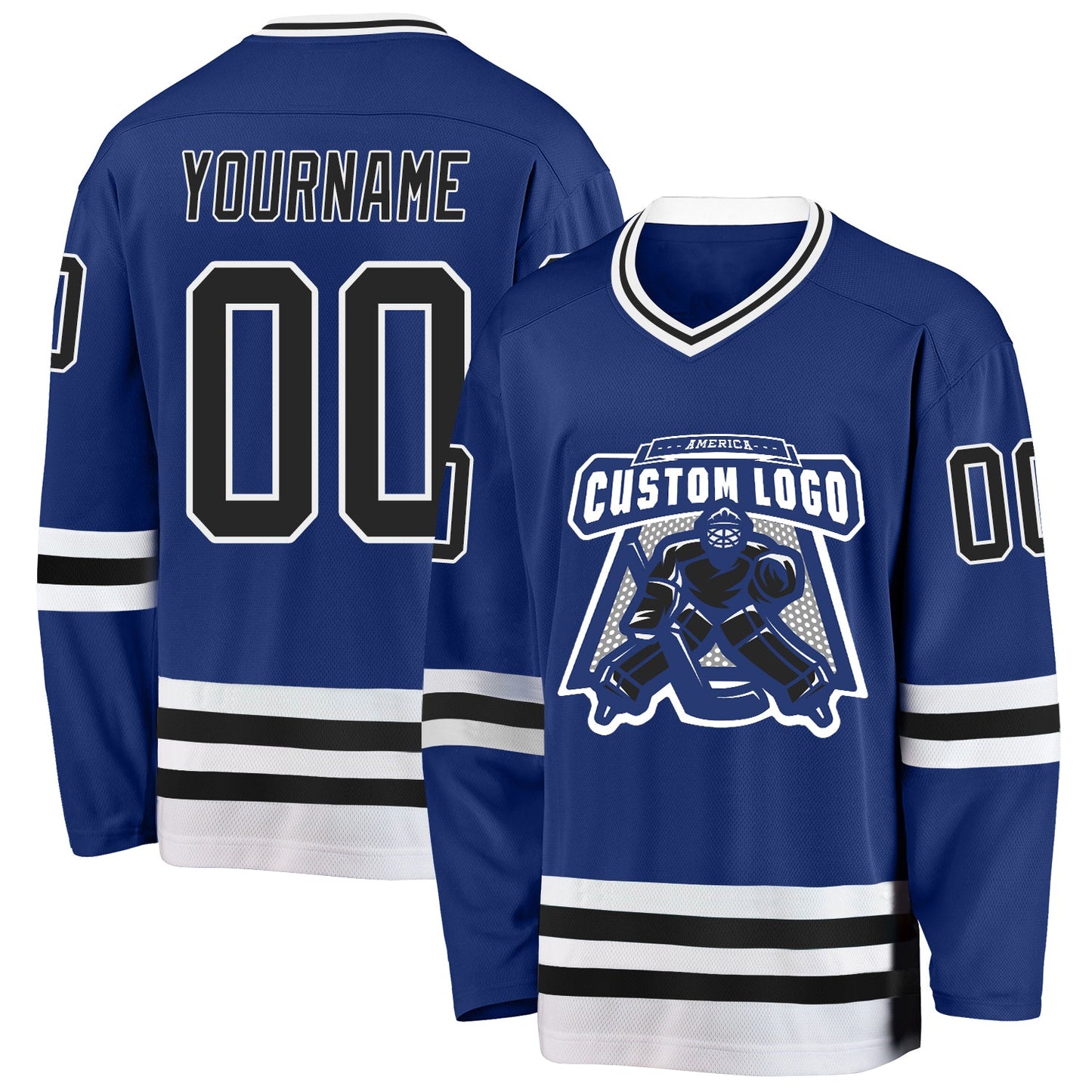 Custom Royal Black-White Hockey Jersey view 2