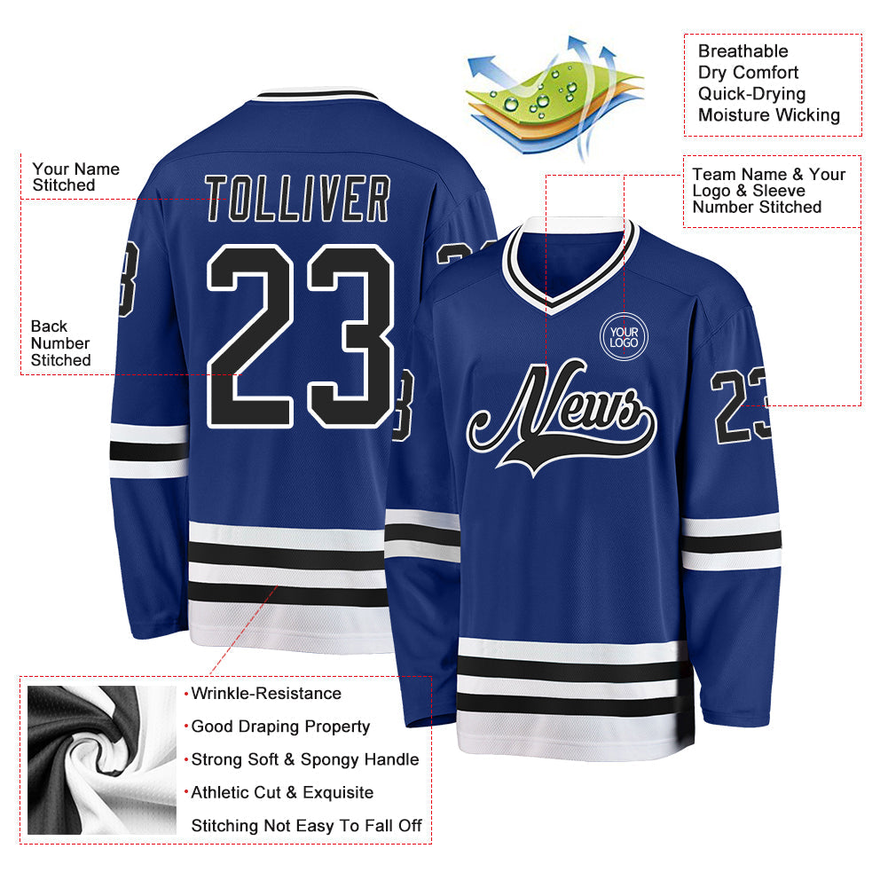 Custom Royal Black-White Hockey Jersey view 3