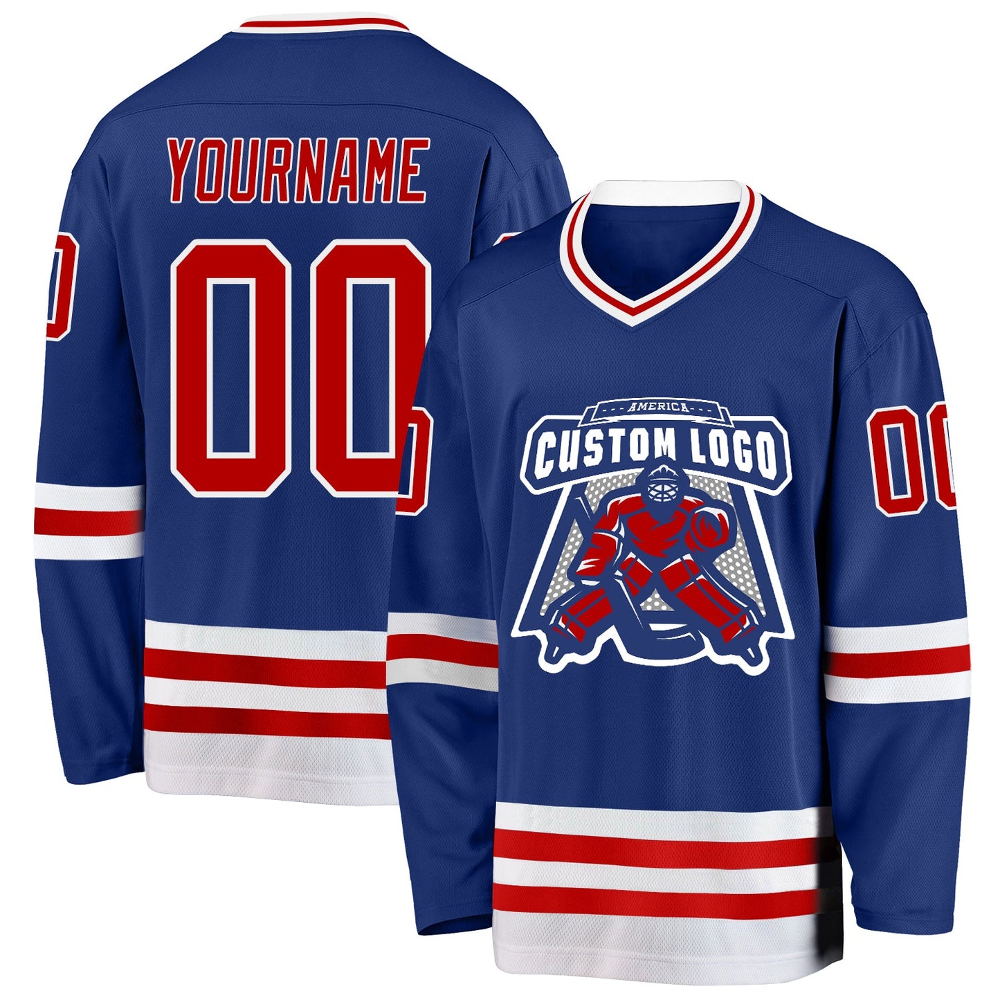 Custom Royal Red-White Hockey Jersey view 2