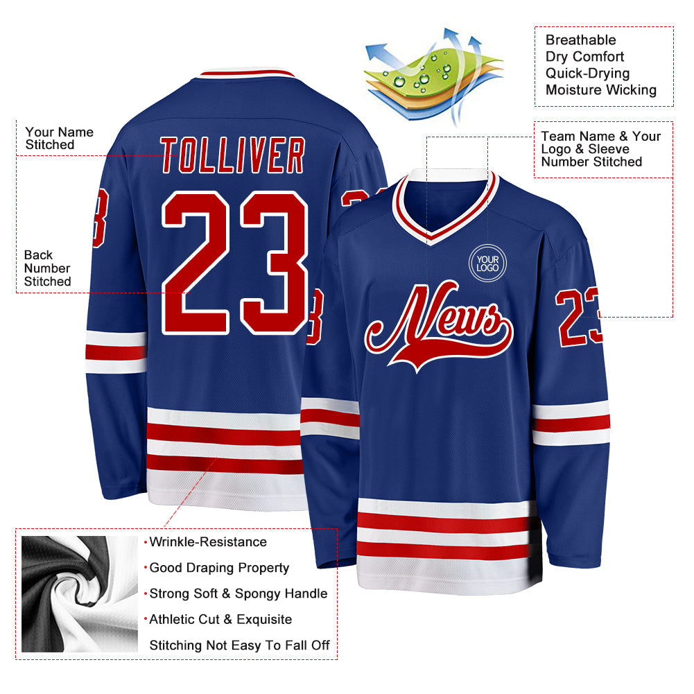 Custom Royal Red-White Hockey Jersey view 3