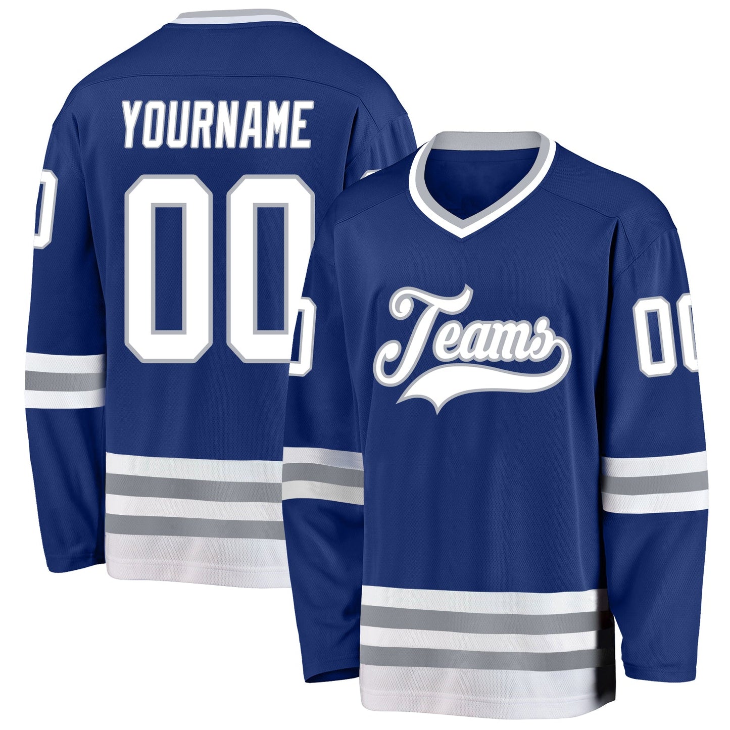Custom Royal White-Gray Hockey Jersey - Main View