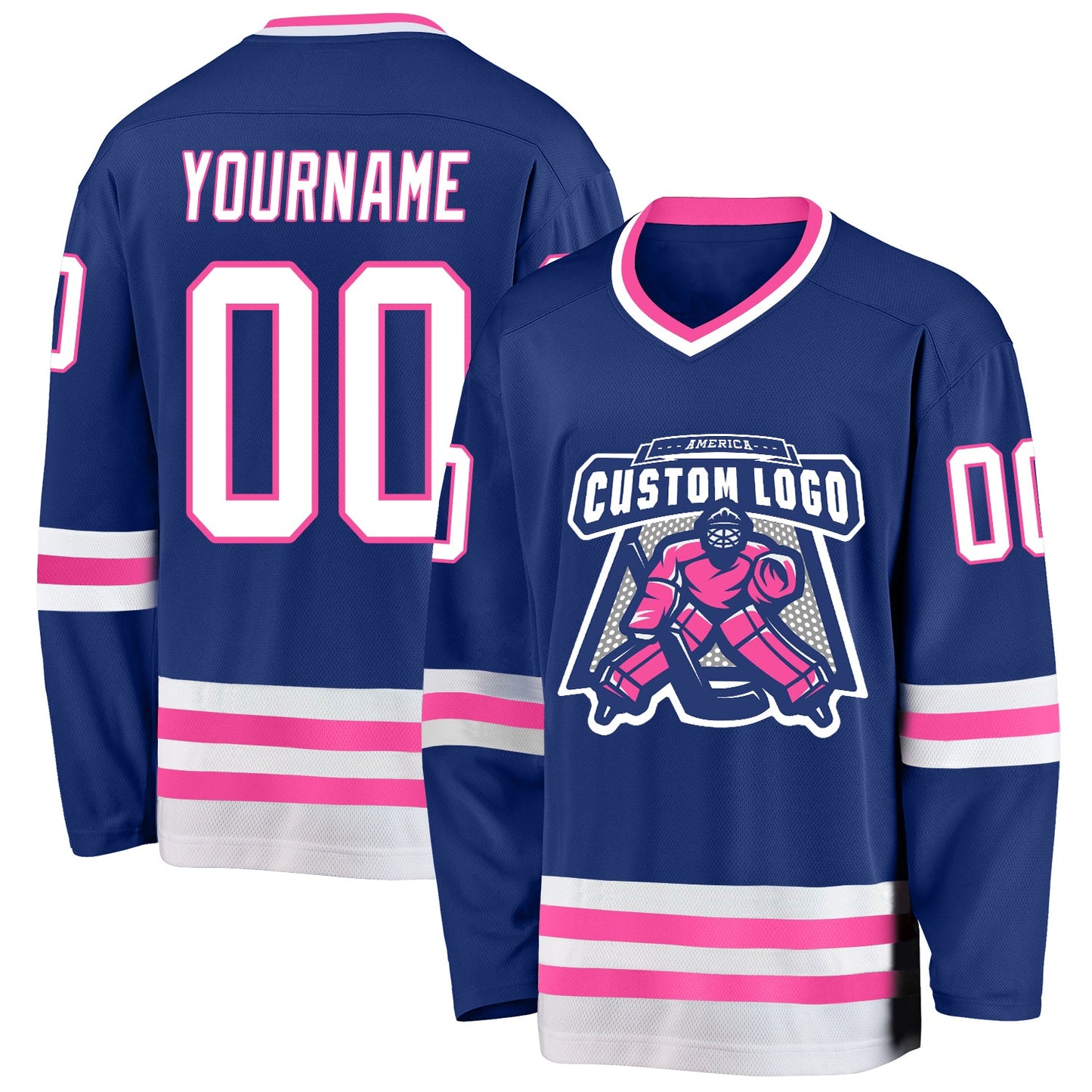 Custom Royal White-Pink Hockey Jersey view 2