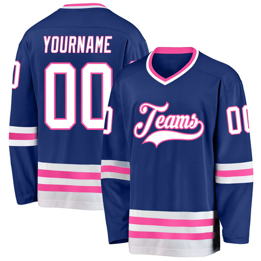 Custom Royal White-Pink Hockey Jersey - Main View