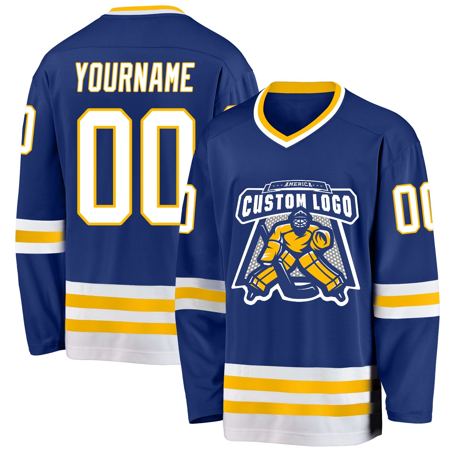 Custom Royal White-Gold Hockey Jersey view 2