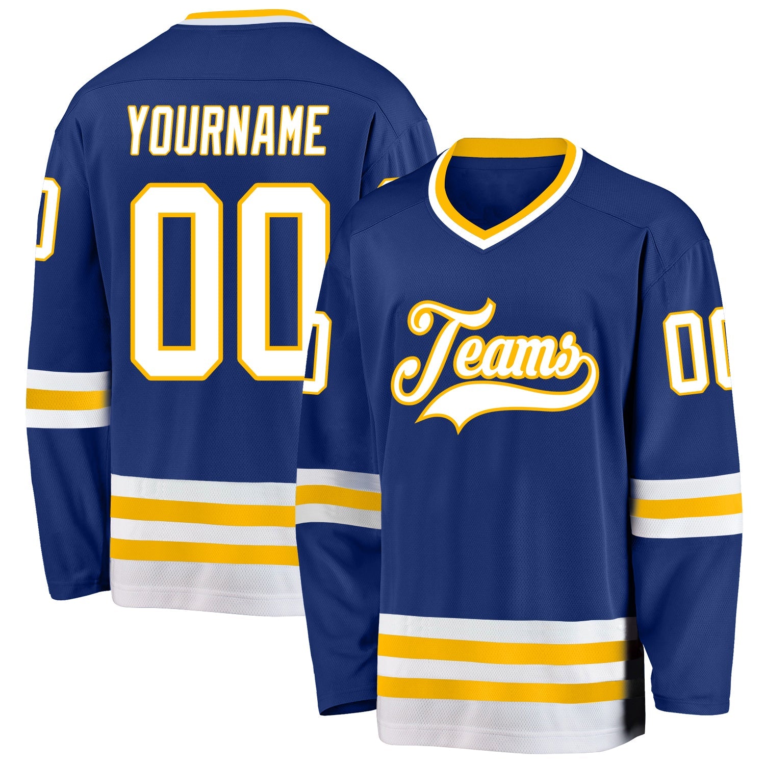 Custom Royal White-Gold Hockey Jersey - Main View