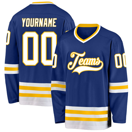Custom Royal White-Gold Hockey Jersey - Main View