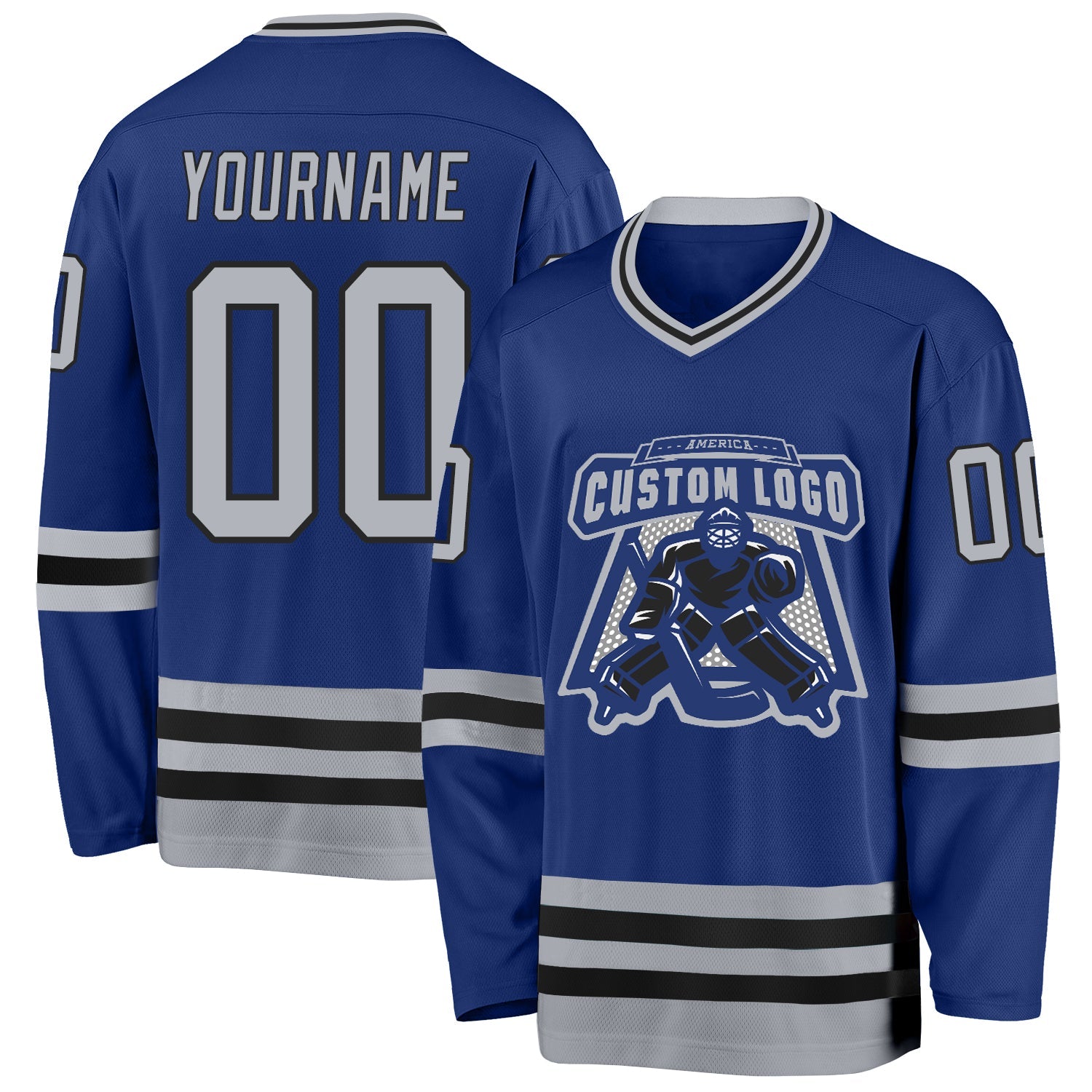 Custom Royal Gray-Black Hockey Jersey view 2
