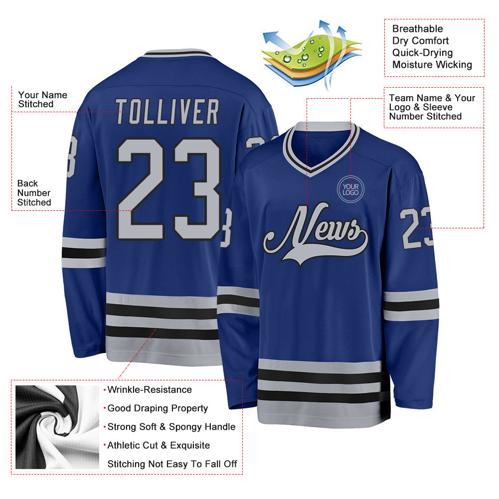 Custom Royal Gray-Black Hockey Jersey view 3