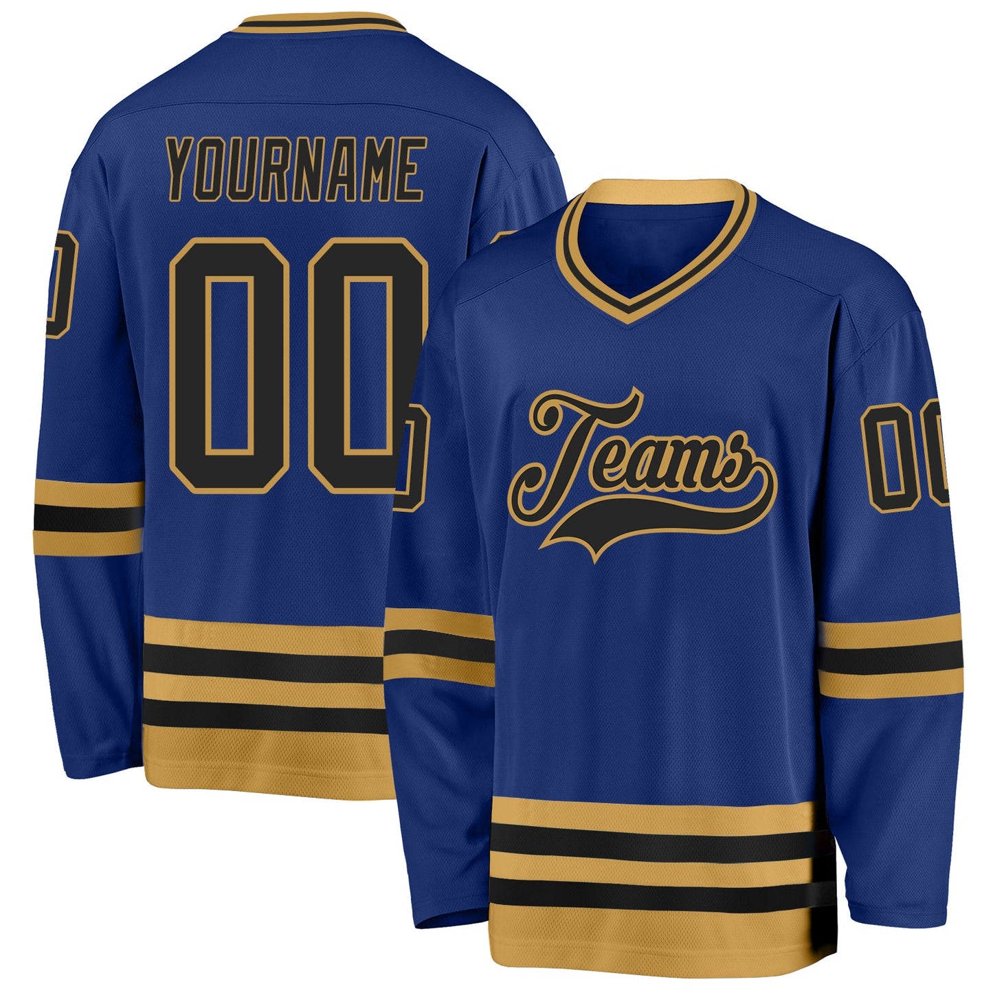 Custom Royal Black-Old Gold Hockey Jersey - Main View