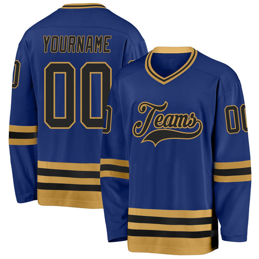Custom Royal Black-Old Gold Hockey Jersey - Main View