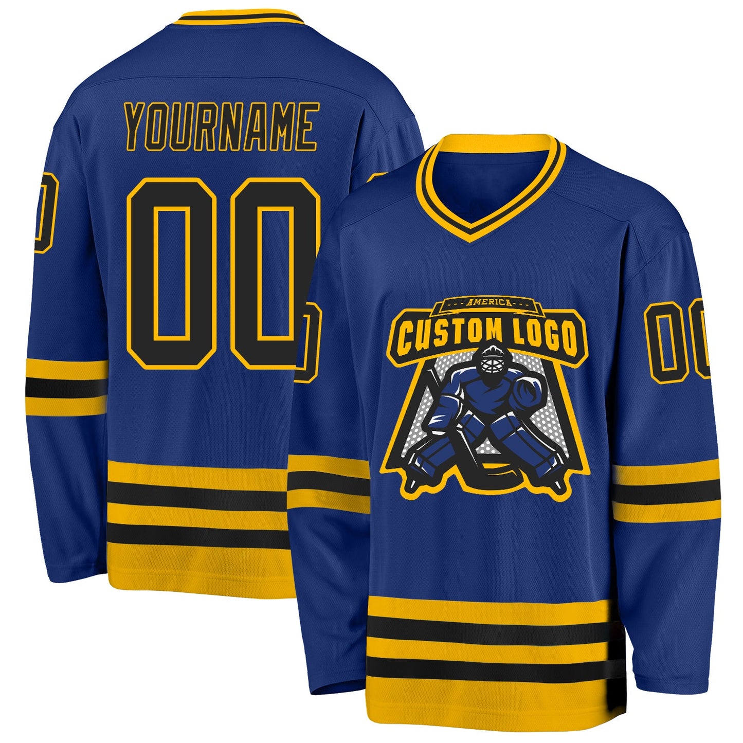 Custom Royal Black-Gold Hockey Jersey view 2
