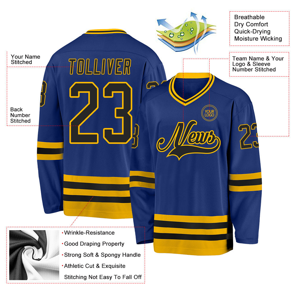 Custom Royal Black-Gold Hockey Jersey view 3
