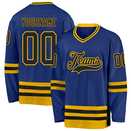 Custom Royal Black-Gold Hockey Jersey - Main View