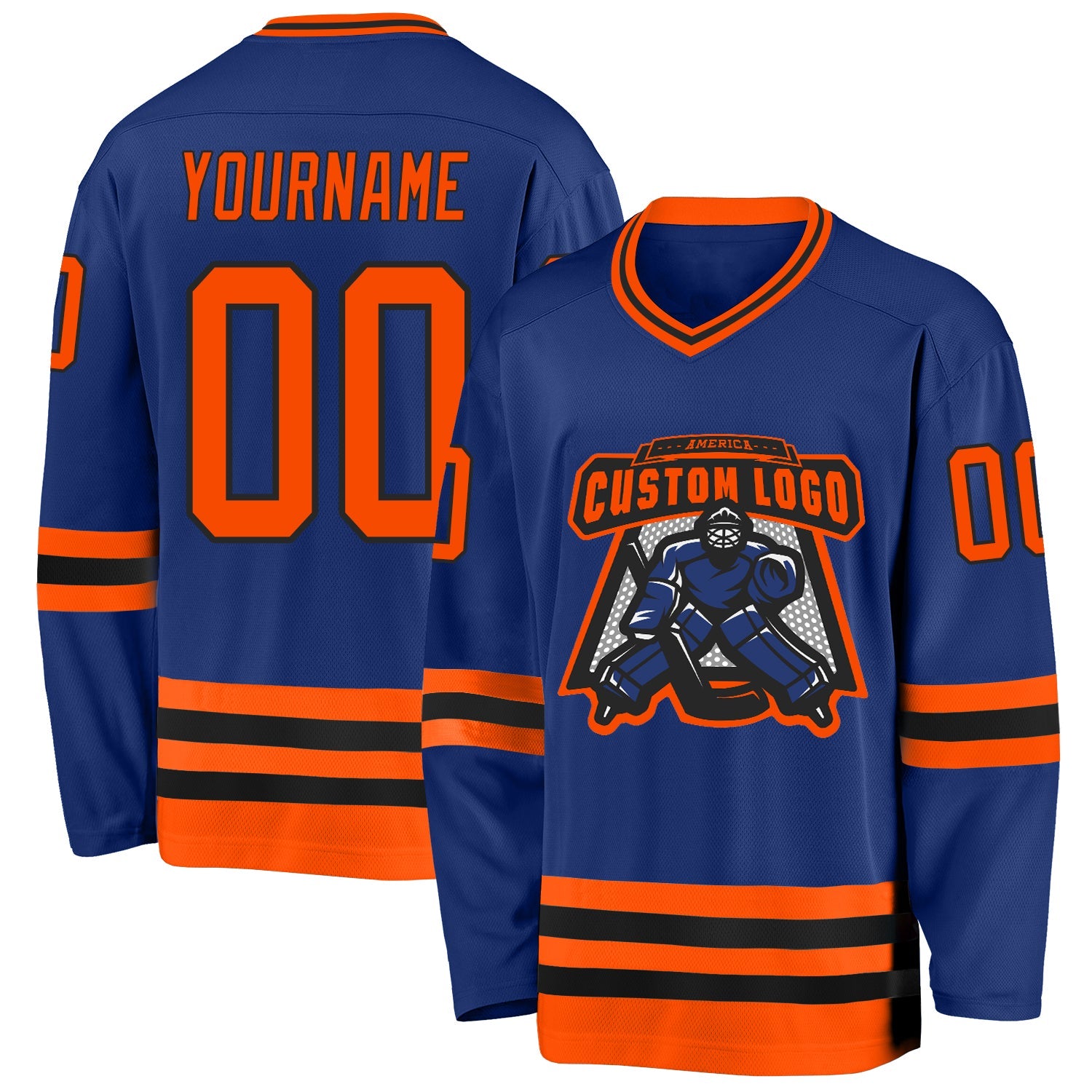 Custom Royal Orange-Black Hockey Jersey view 2