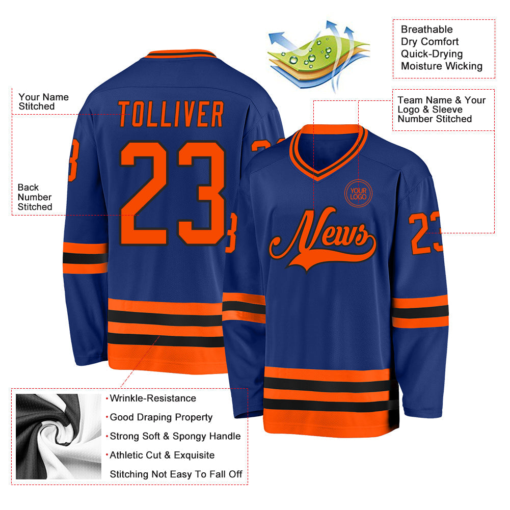Custom Royal Orange-Black Hockey Jersey view 3