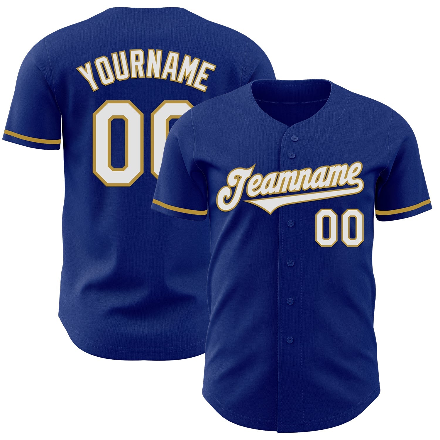 Custom Royal White-Old Gold Authentic Baseball Jersey - Main View
