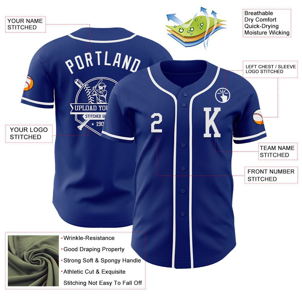 Custom Royal White Authentic Baseball Jersey view 6