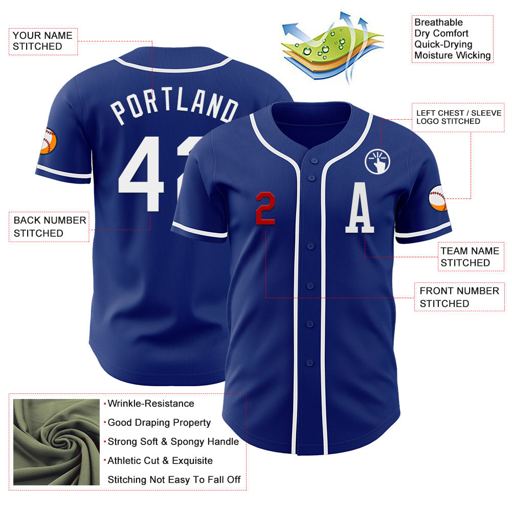 Custom Royal White-Red Authentic Baseball Jersey view 2