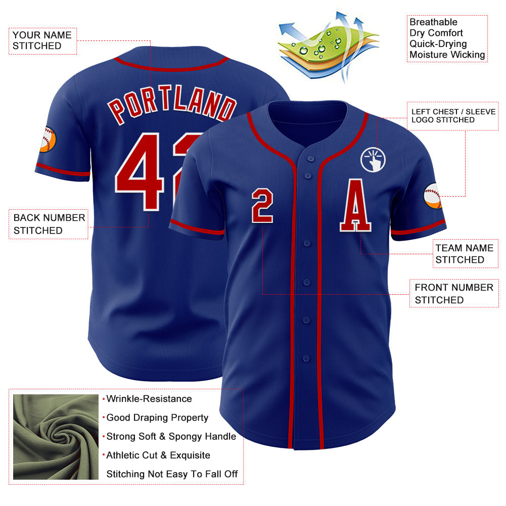 Custom Royal Red-White Authentic Baseball Jersey view 2
