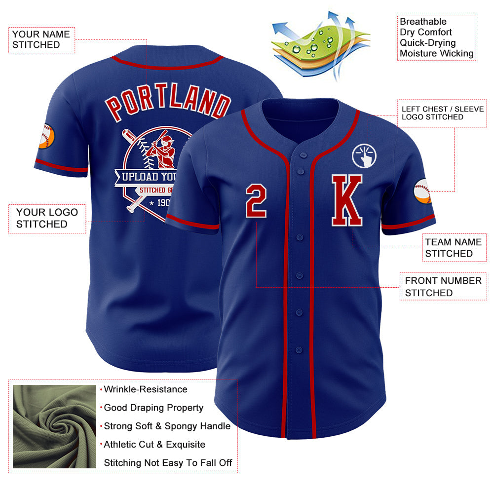 Custom Royal Red-White Authentic Baseball Jersey view 6