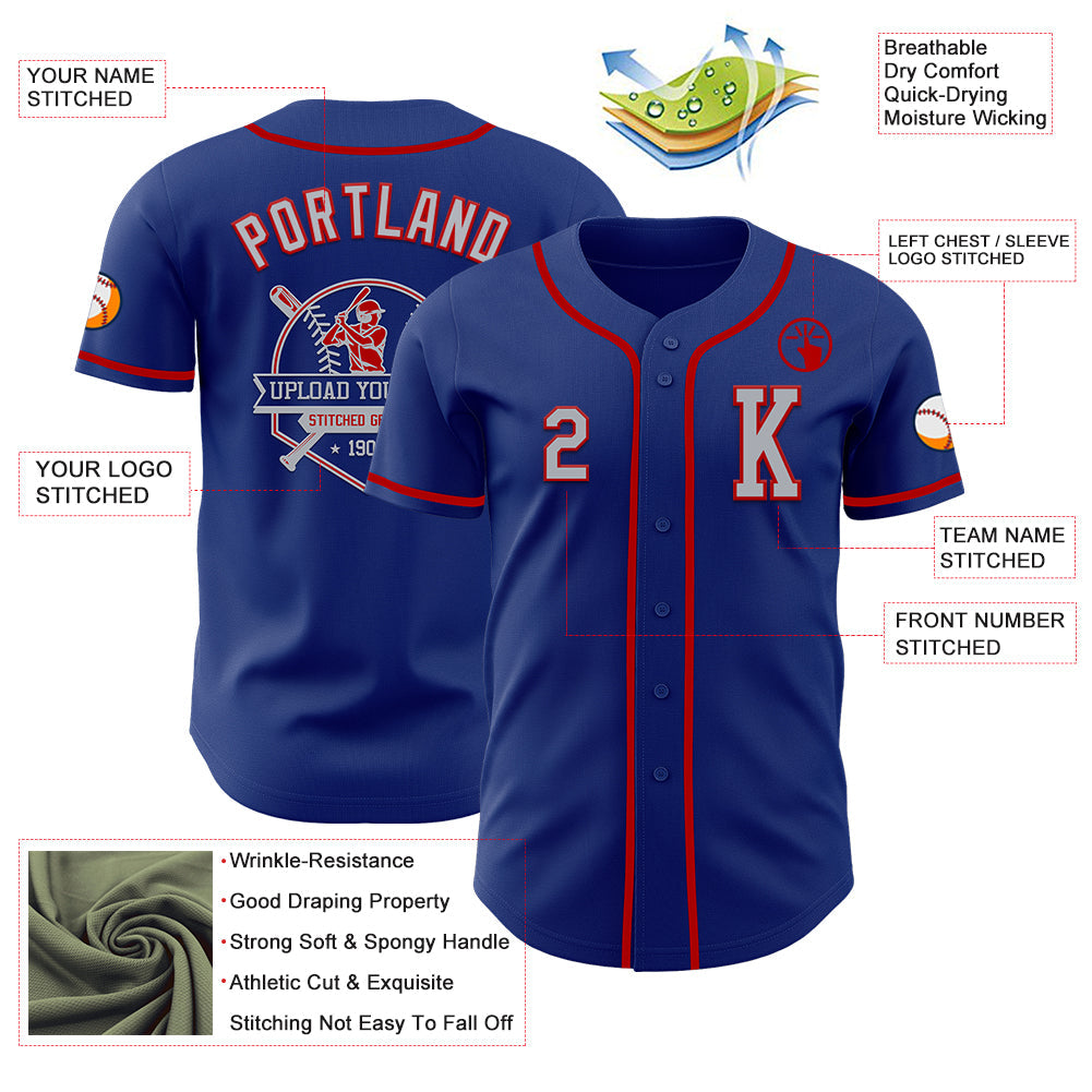 Custom Royal Gray-Red Authentic Baseball Jersey view 6