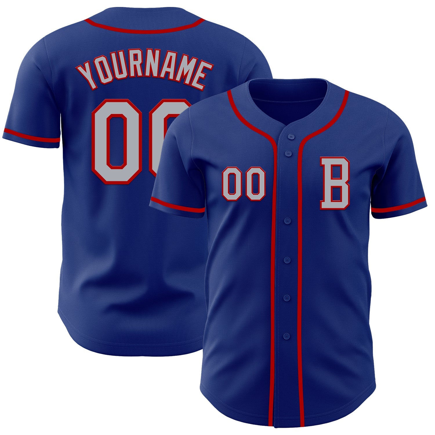 Custom Royal Gray-Red Authentic Baseball Jersey - Main View
