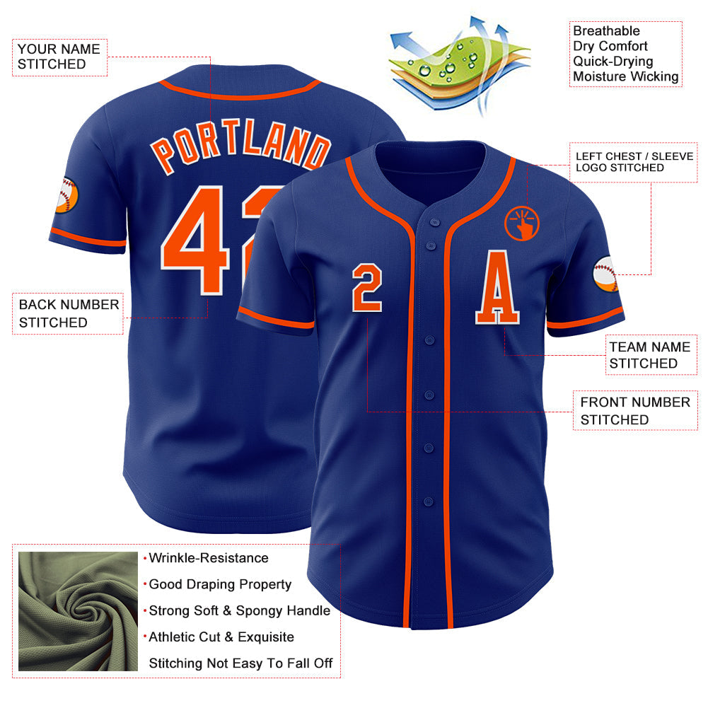 Custom Royal Orange-White Authentic Baseball Jersey view 2