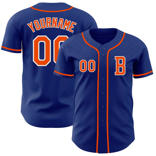 Custom Royal Orange-White Authentic Baseball Jersey - Main View