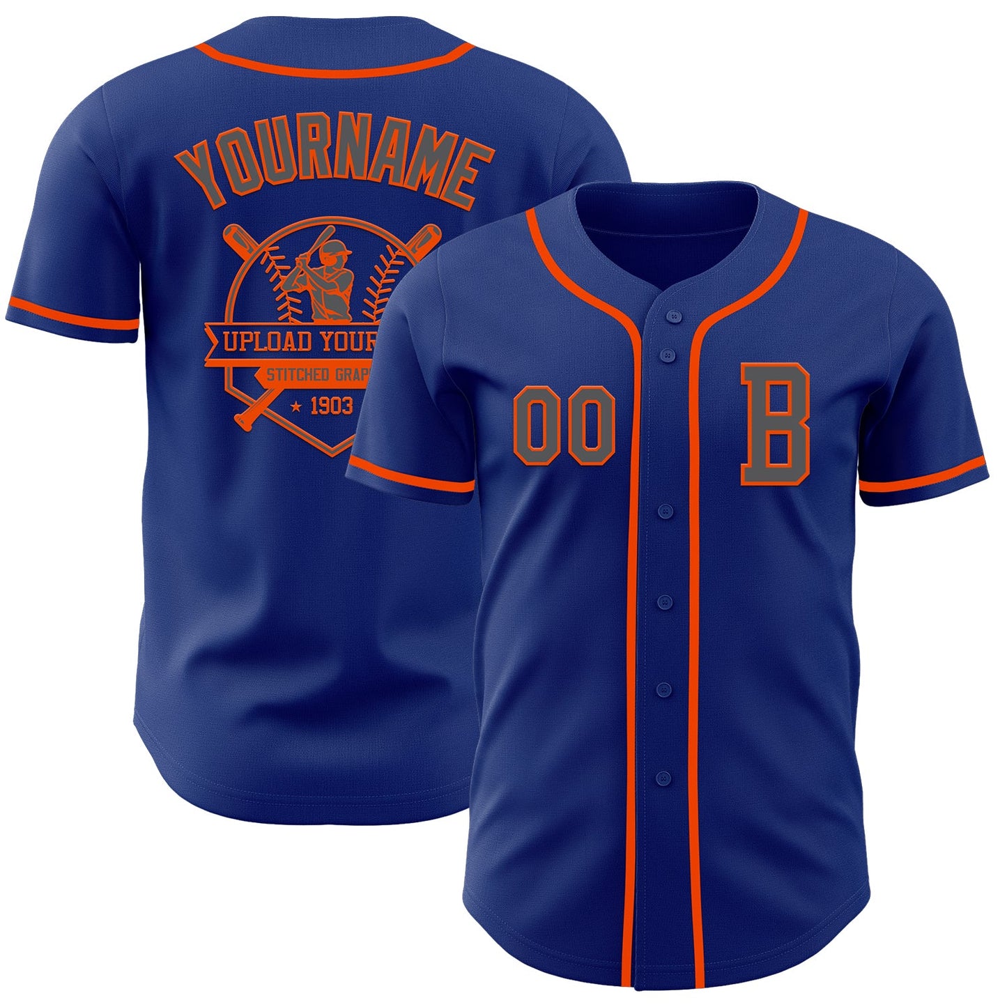 Custom Royal Steel Gray-Orange Authentic Baseball Jersey view 5