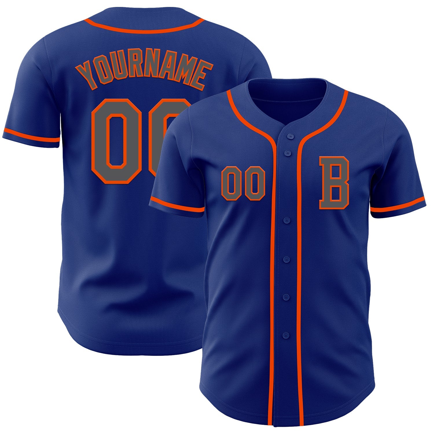 Custom Royal Steel Gray-Orange Authentic Baseball Jersey - Main View