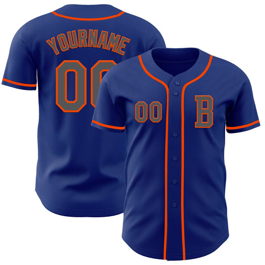 Custom Royal Steel Gray-Orange Authentic Baseball Jersey - Main View