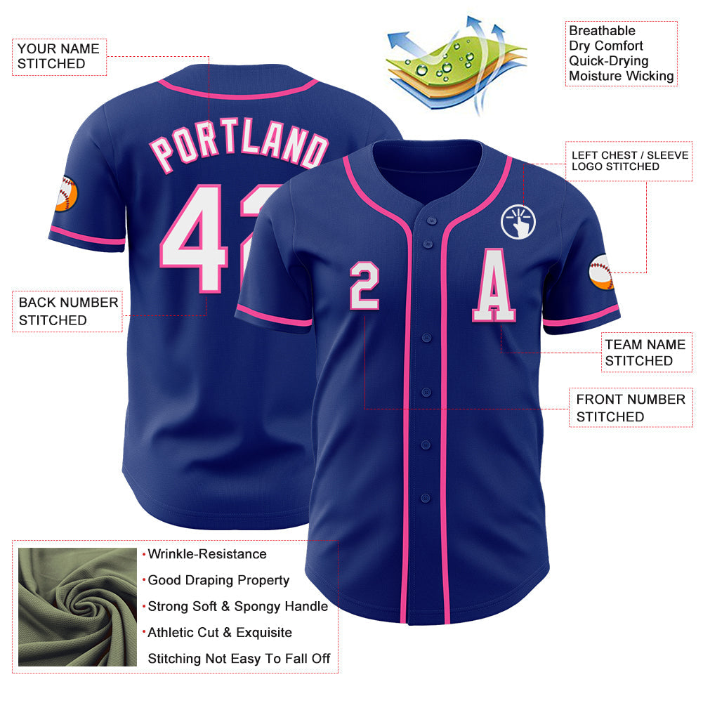 Custom Royal White-Pink Authentic Baseball Jersey view 2