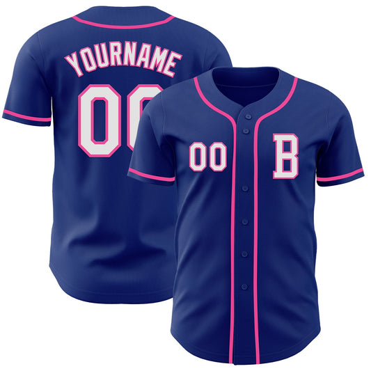 Custom Royal White-Pink Authentic Baseball Jersey - Main View