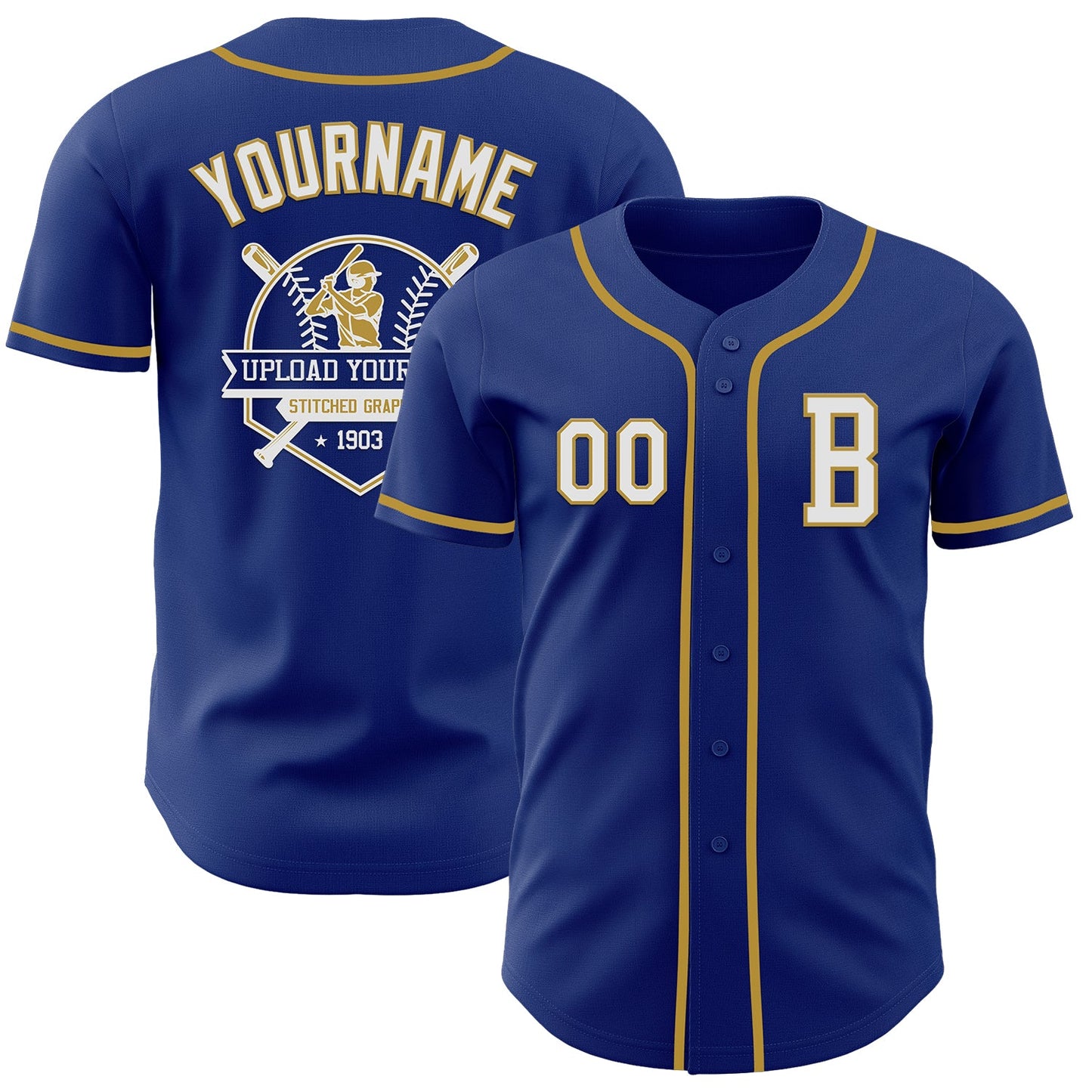 Custom Royal White-Old Gold Authentic Baseball Jersey view 5