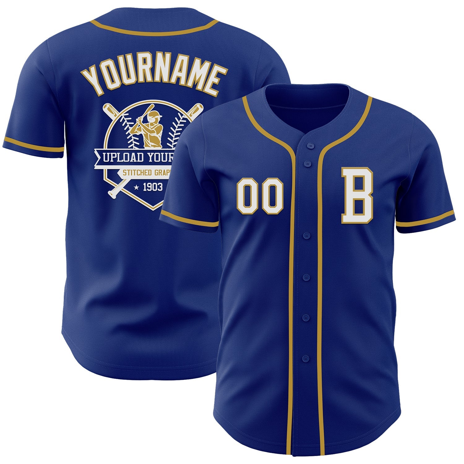 Custom Royal White-Old Gold Authentic Baseball Jersey view 5