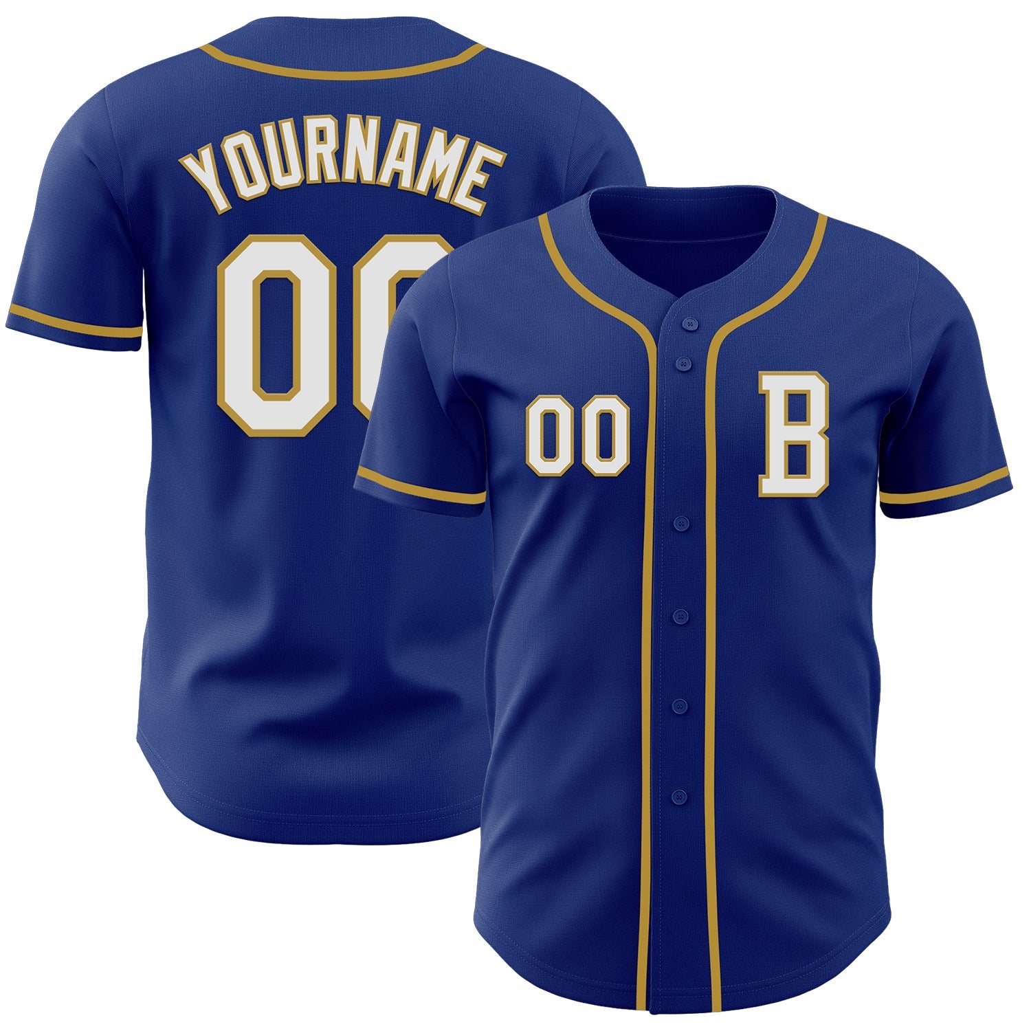 Custom Royal White-Old Gold Authentic Baseball Jersey - Main View