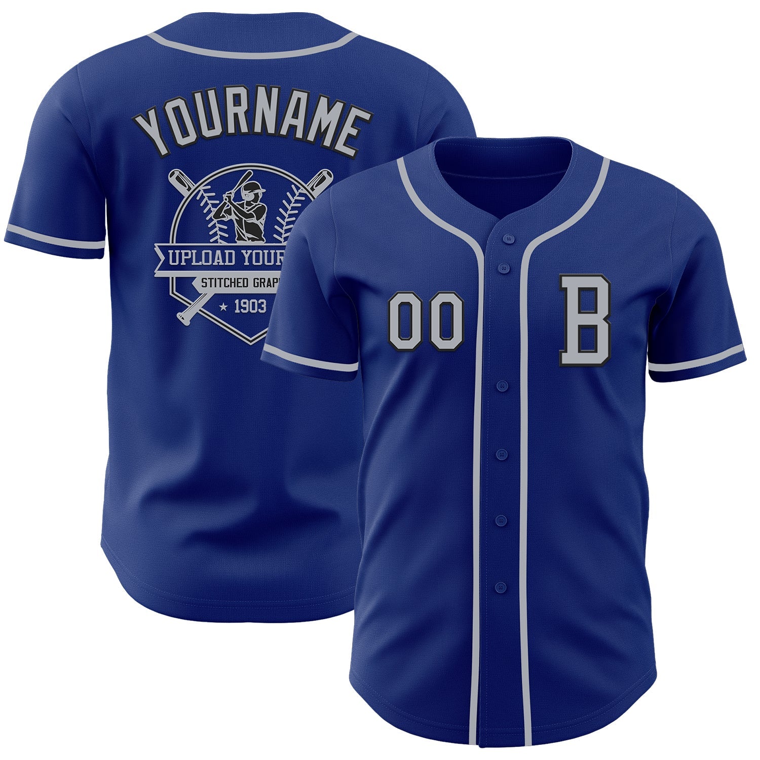 Custom Royal Gray-Black Authentic Baseball Jersey view 5