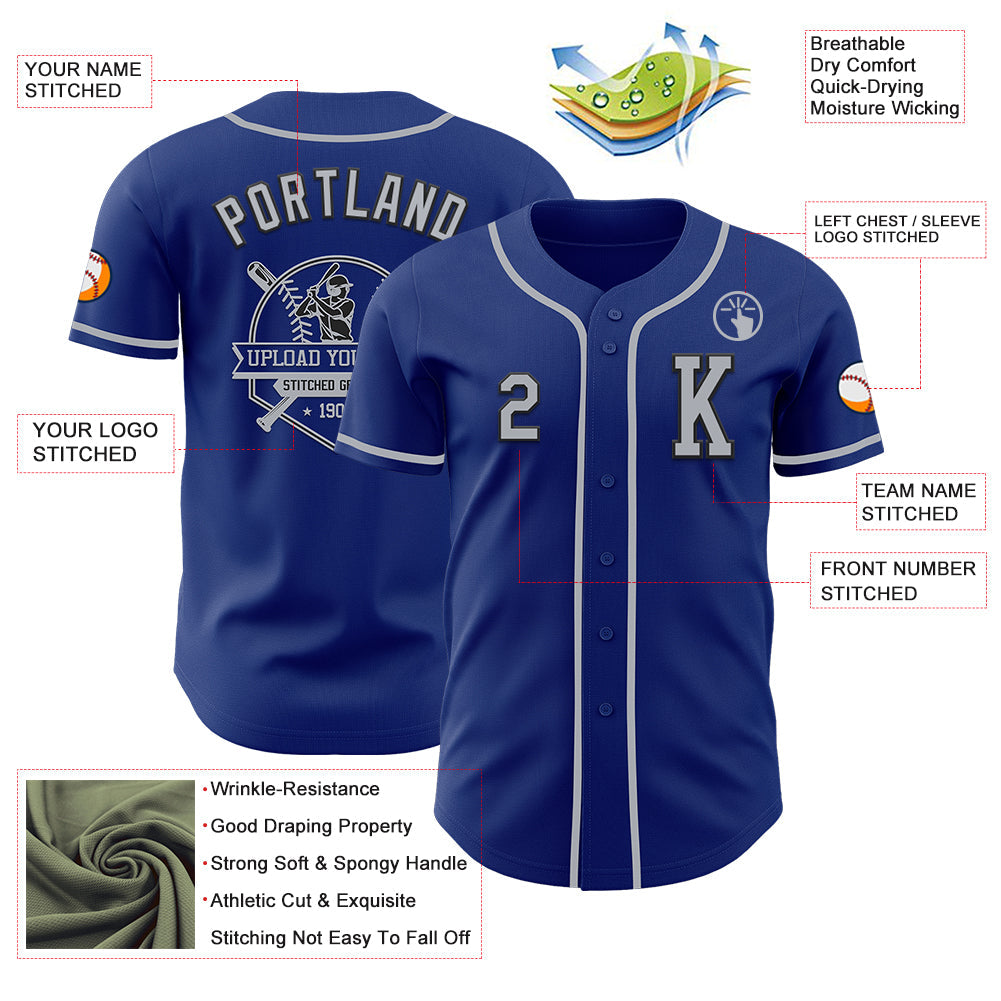 Custom Royal Gray-Black Authentic Baseball Jersey view 6