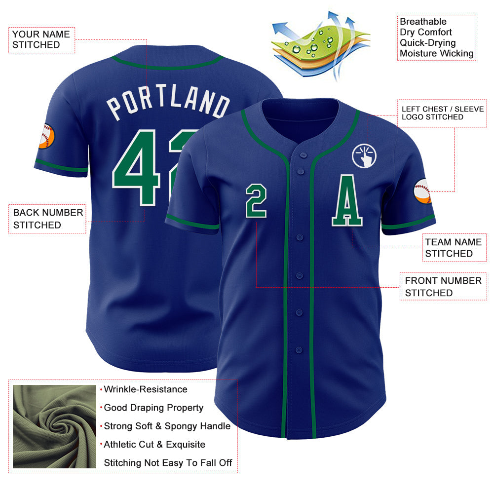Custom Royal Kelly Green-White Authentic Baseball Jersey view 2